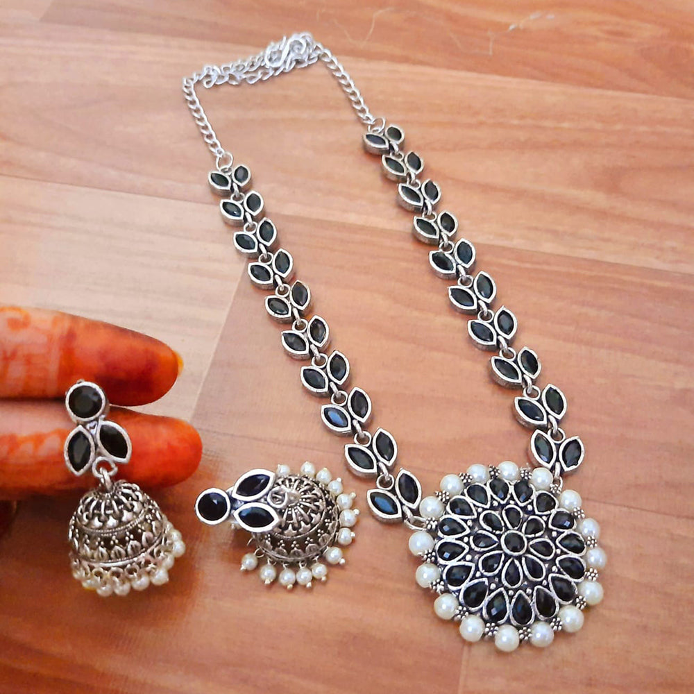 Pooja Bangles Silver Plated Pota Stone Necklace Set