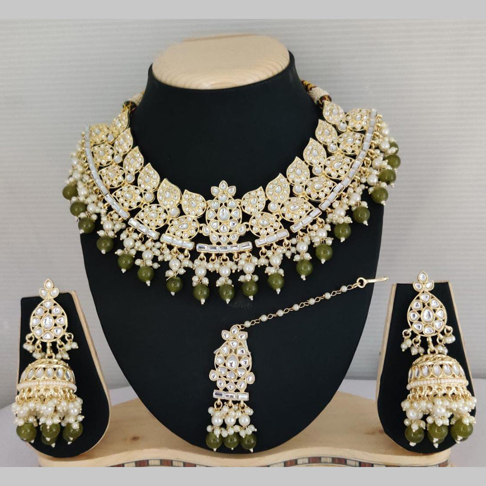 Pooja Bangles Gold Plated Kundan Stone & Beads Necklace Set