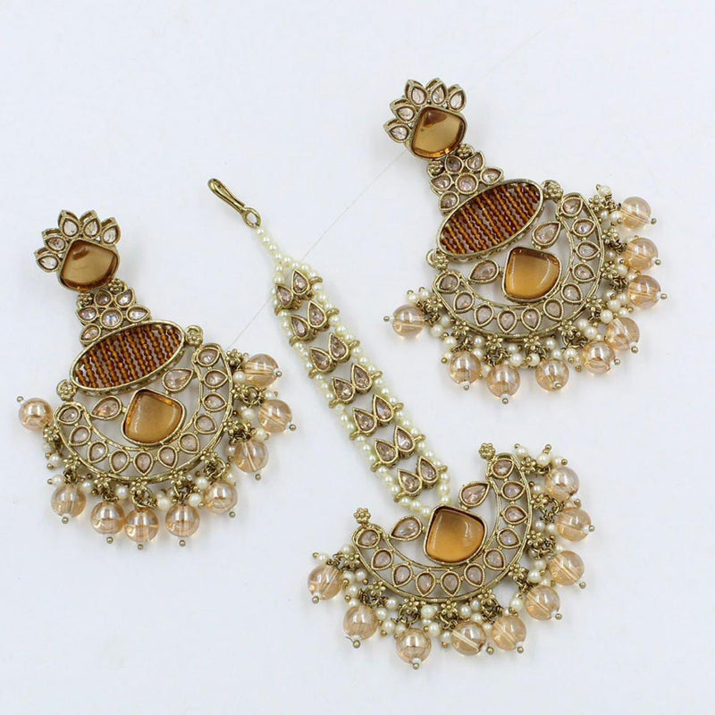 Pooja Bangles Kundan & Beads Dangler Earrings With Maangtikka