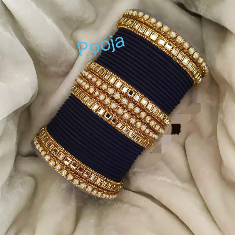 Pooja Bangles Gold Plated Mirror & Thread Bangles Set