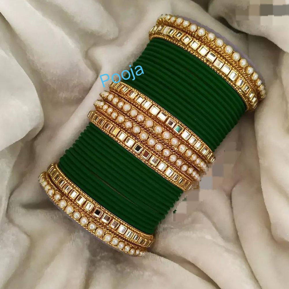 Pooja Bangles Gold Plated Mirror & Thread Bangles Set