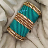Pooja Bangles Gold Plated Mirror & Thread Bangles Set