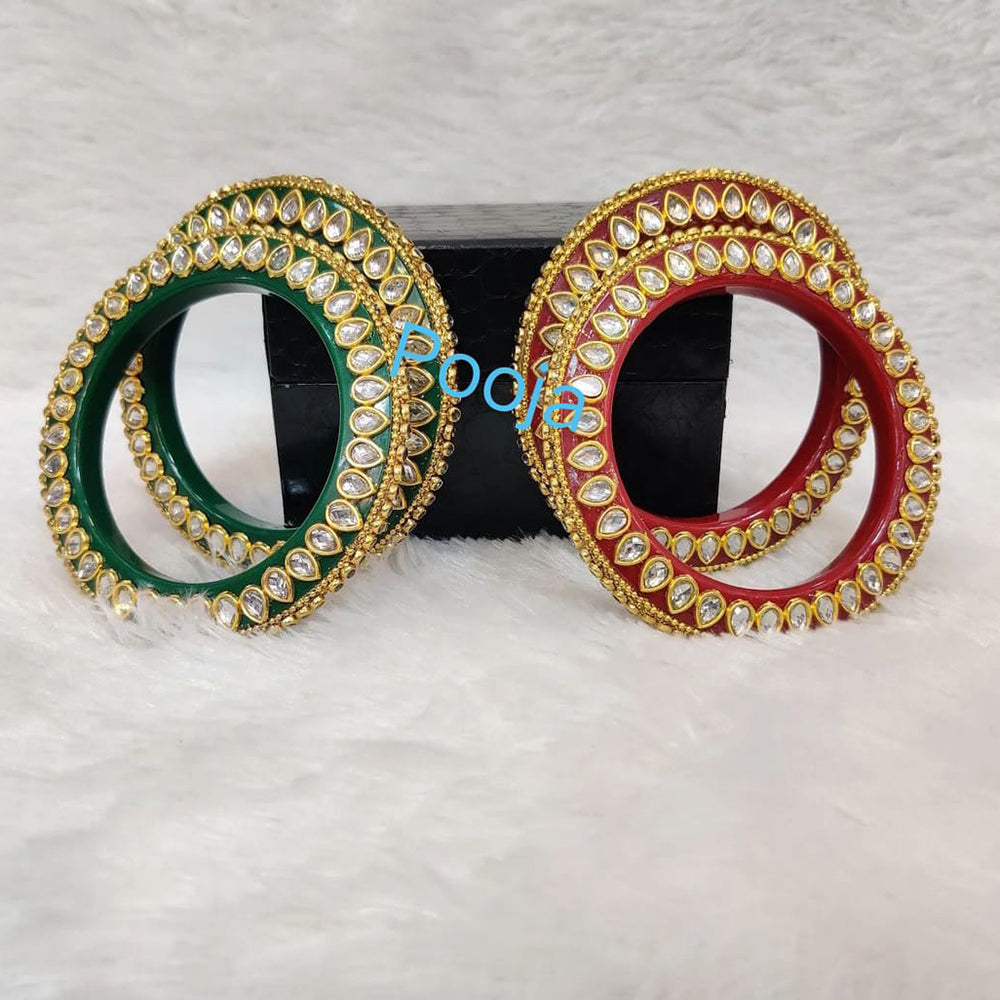 Pooja Bangles Kundan Stone Gold Plated Bangles Set