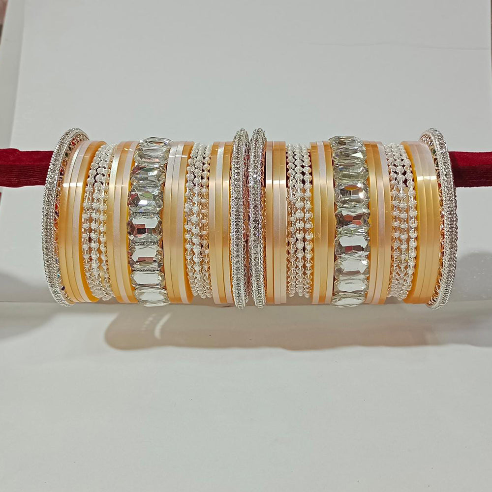 Pooja Bangles Crystal Stone Gold Plated Bangles Set