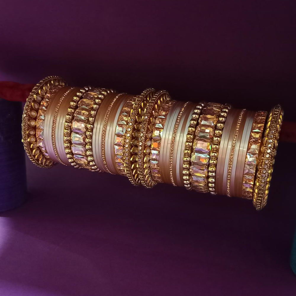 Pooja Bangles Crystal Stone Gold Plated Bangles Set