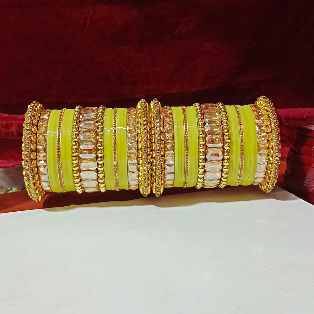 Pooja Bangles Crystal Stone Gold Plated Bangles Set