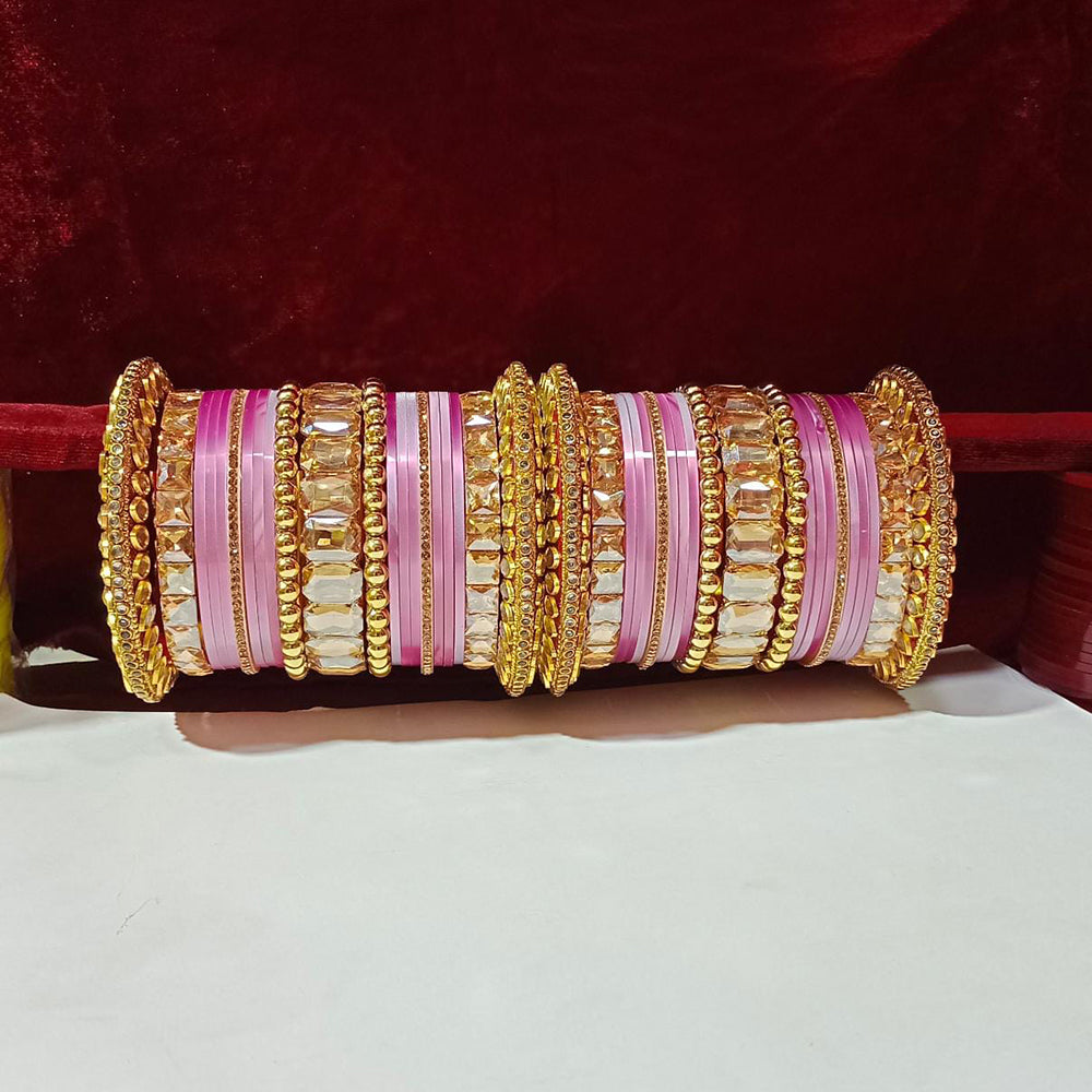 Pooja Bangles Crystal Stone Gold Plated Bangles Set