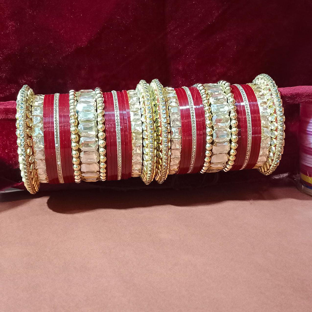 Pooja Bangles Crystal Stone Gold Plated Bangles Set