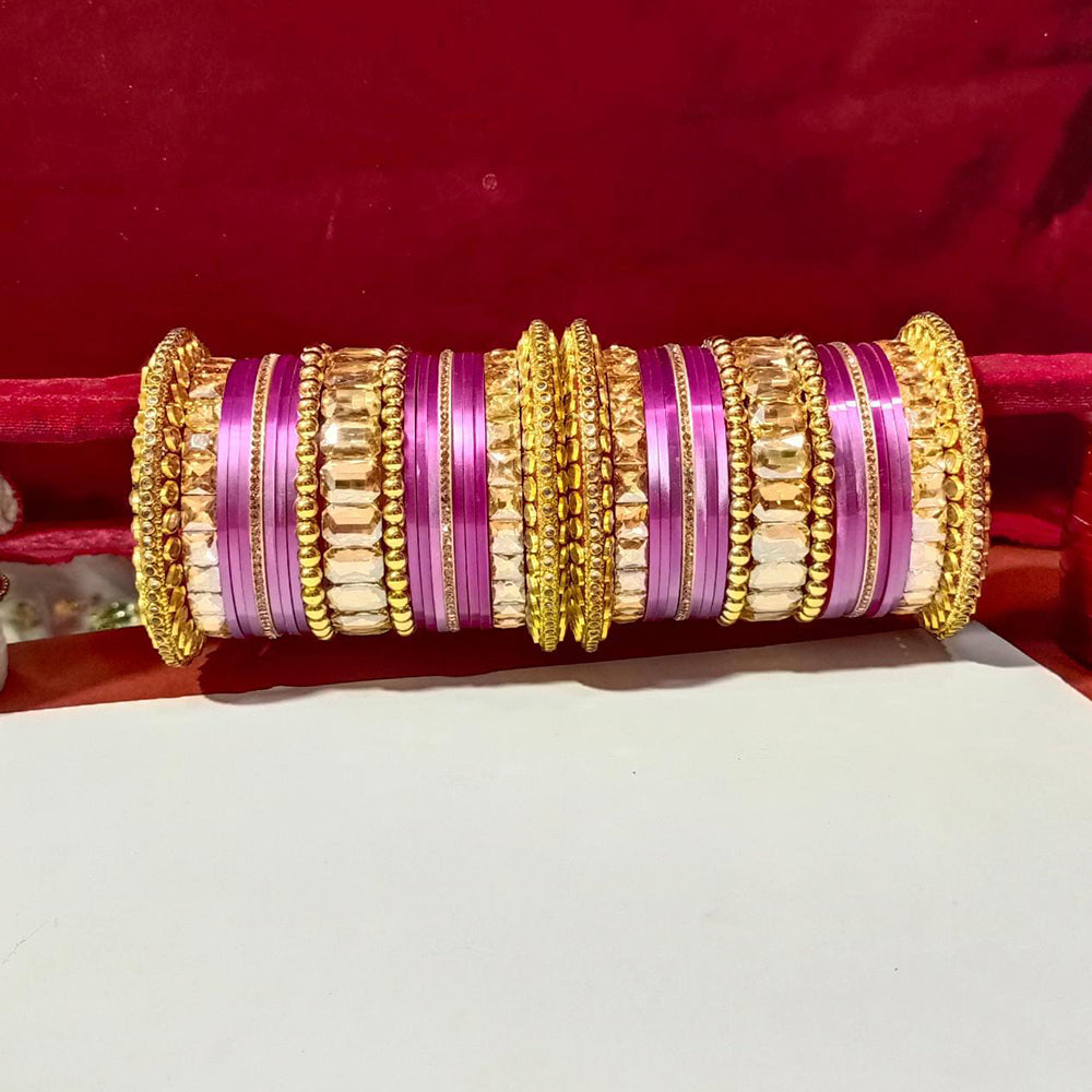 Pooja Bangles Crystal Stone Gold Plated Bangles Set