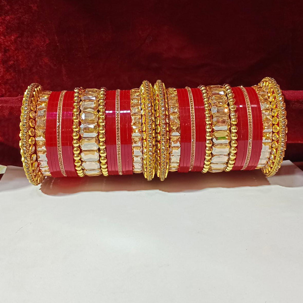 Pooja Bangles Crystal Stone Gold Plated Bangles Set