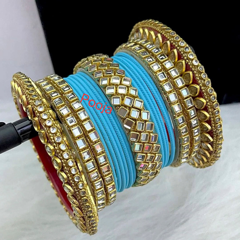 Pooja Bangles Kundan &  Thread Gold Plated Bangles Set