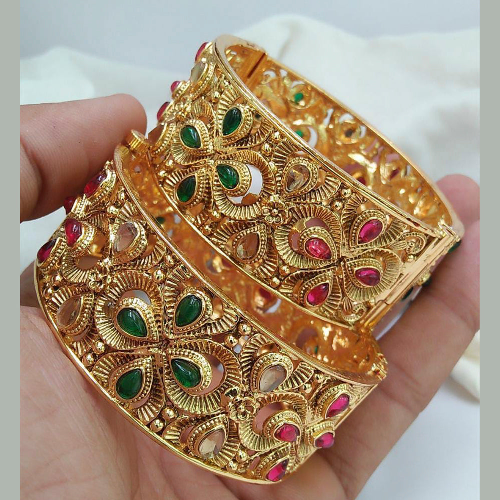Pooja Bangles Pota Stone Gold Plated Bangles Set