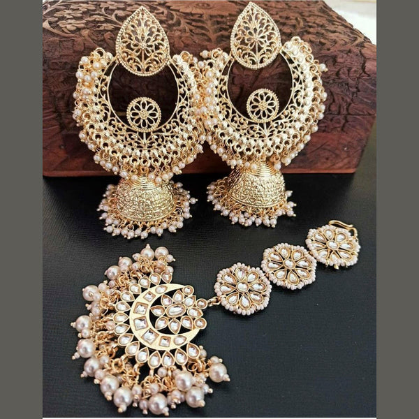 Pooja Bangles Gold Plated Jhumki Earrings With Mangtikka