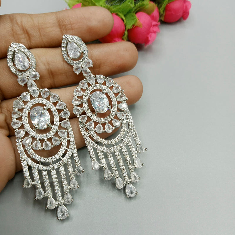 Pooja Bangles Silver Plated Austrian Stone Dangler Earrings