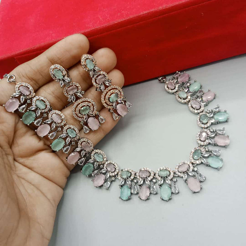 Pooja Bangles 2Tone Plated AD Stone Necklace Set