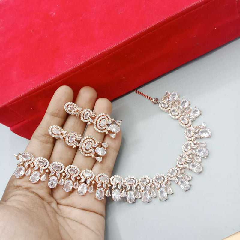Pooja Bangles Rose Gold Plated AD Stone Necklace Set