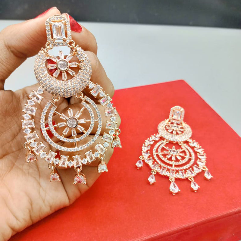Pooja Bangles Rose Gold Plated AD Stone Dangler Earrings