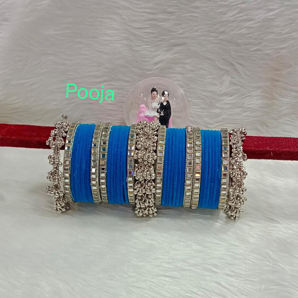 Pooja Bangles Silver Plated Mirror Velvet Bangle Set