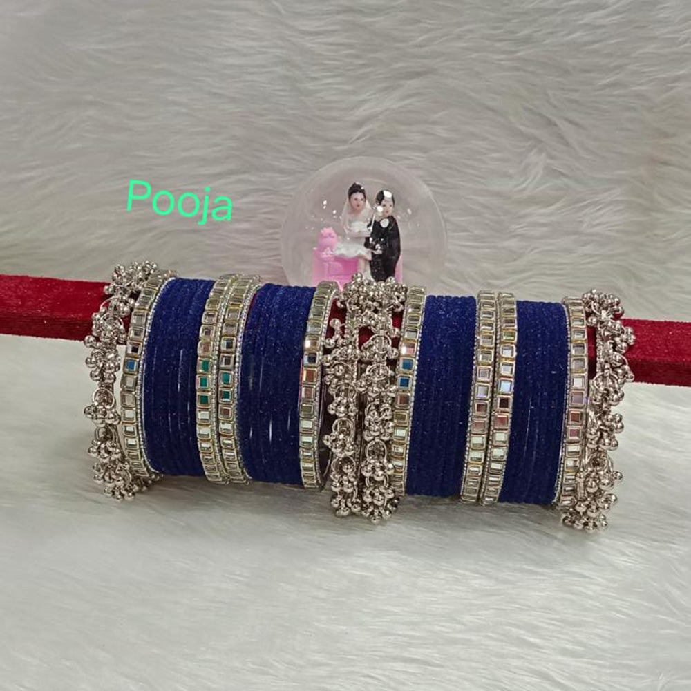 Pooja Bangles Silver Plated Mirror Velvet Bangle Set