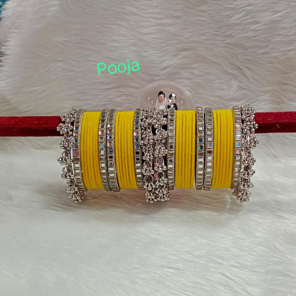 Pooja Bangles Silver Plated Mirror Velvet Bangle Set