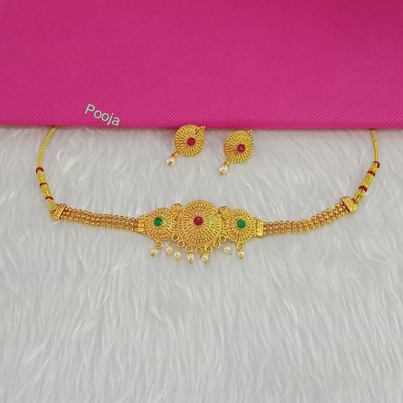 Pooja Bangles Gold Plated Pota Stone Choker Necklace Set