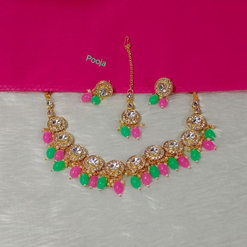 Pooja Bangles Gold Plated Crystal Stone Necklace Set