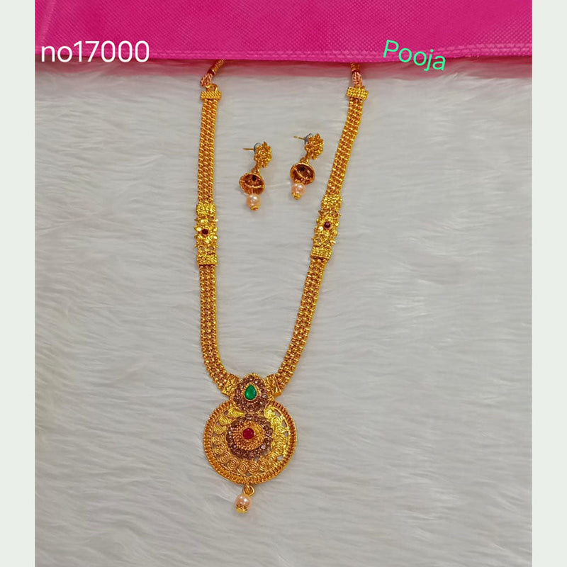 Pooja Bangles Gold Plated Pota Stone Long Necklace Set