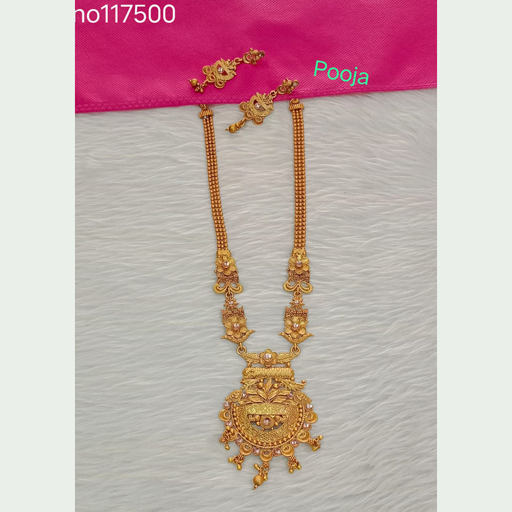 Pooja Bangles Gold Plated Pota Stone Long Necklace Set