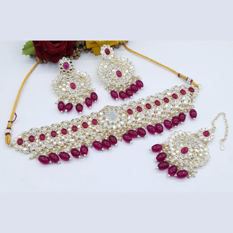 Pooja Bangles Gold Plated Crystal Stone & Beads Choker Necklace Set