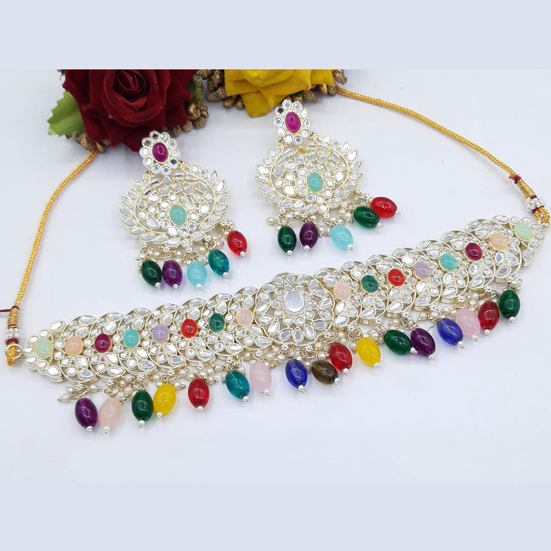 Pooja Bangles Gold Plated Crystal Stone & Beads Choker Necklace Set