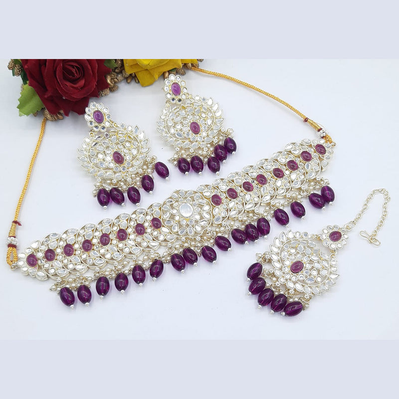 Pooja Bangles Gold Plated Crystal Stone & Beads Choker Necklace Set