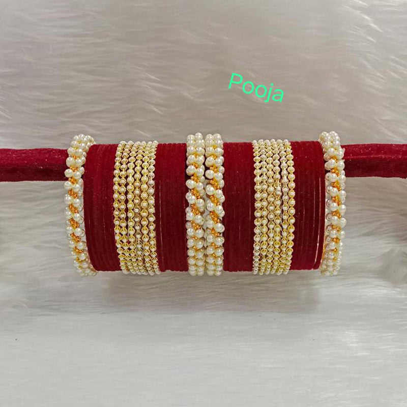 Pooja Bangles Gold Plated Velvet Bangle Set