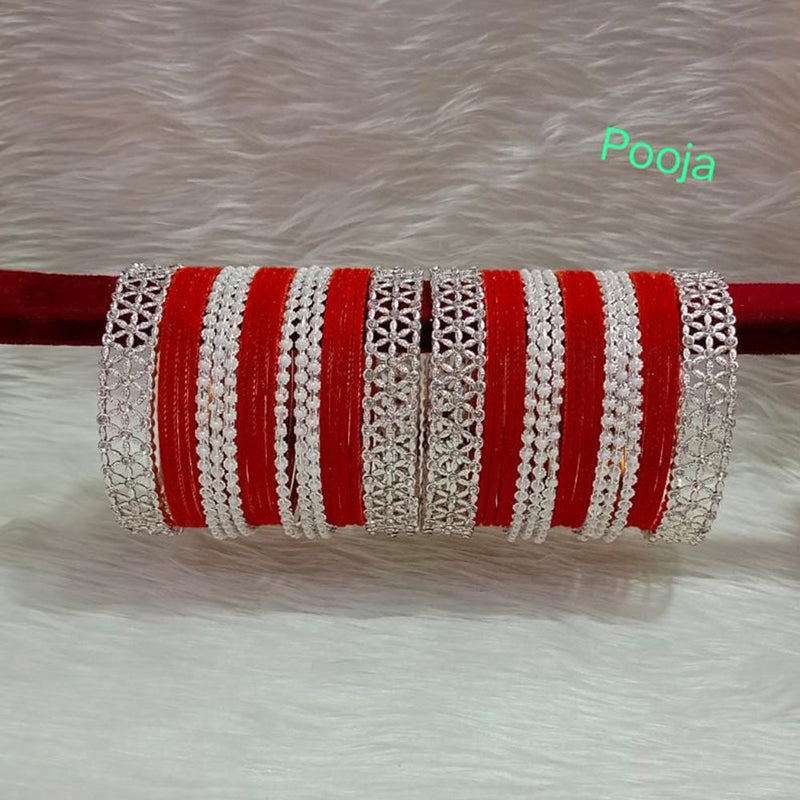 Pooja Bangles Silver Plated Velvet Bangles Set