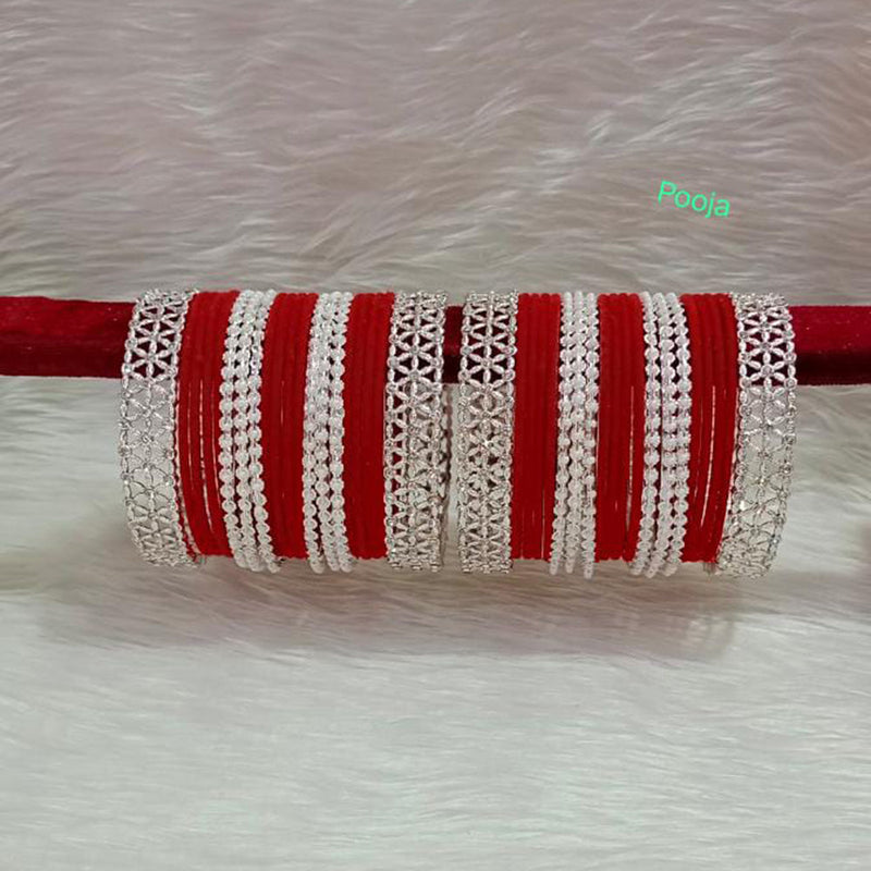 Pooja Bangles Silver Plated Velvet Bangles Set