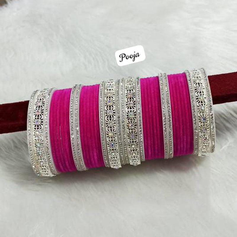 Pooja Bangles Silver Plated Velvet Bangles Set