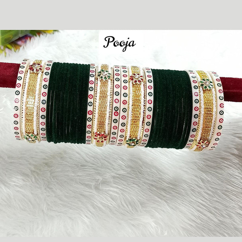 Pooja Bangles Gold Plated Velvet Bangle Set