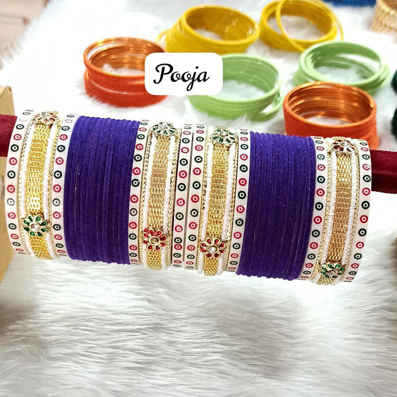 Pooja Bangles Gold Plated Velvet Bangle Set