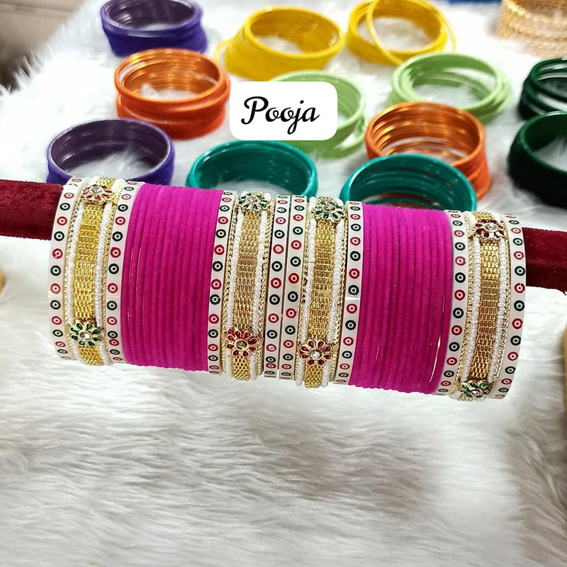 Pooja Bangles Gold Plated Velvet Bangle Set