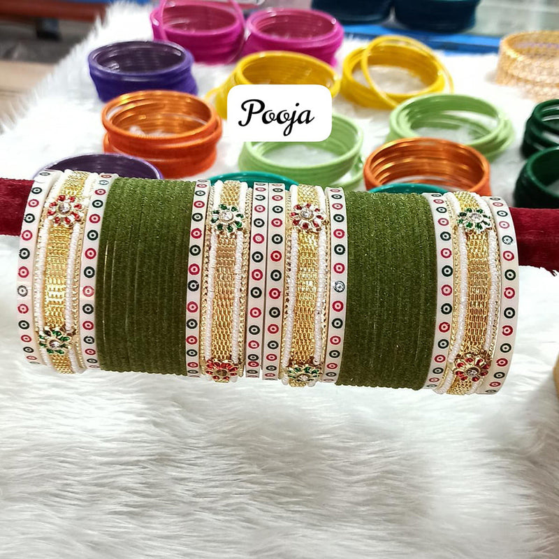 Pooja Bangles Gold Plated Velvet Bangle Set