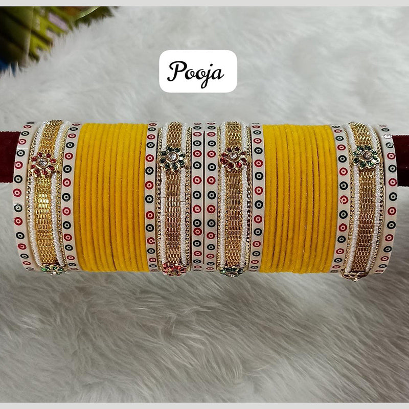 Pooja Bangles Gold Plated Velvet Bangle Set