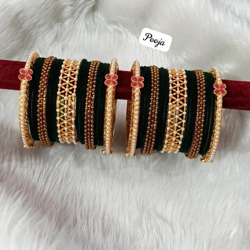 Pooja Bangles Gold Plated Velvet Bangle Set