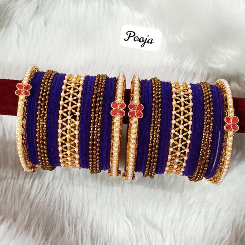 Pooja Bangles Gold Plated Velvet Bangle Set