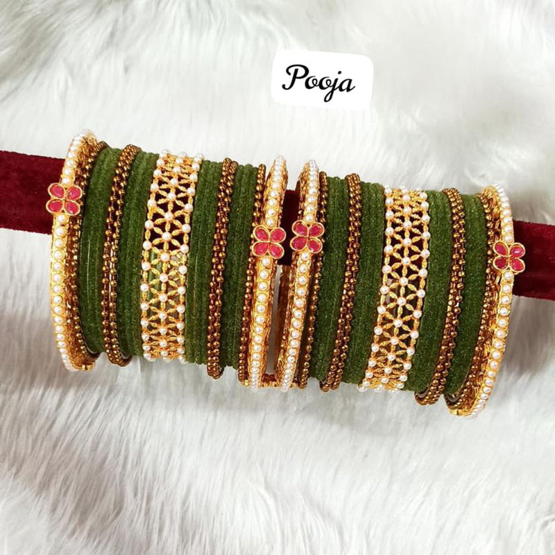 Pooja Bangles Gold Plated Velvet Bangle Set