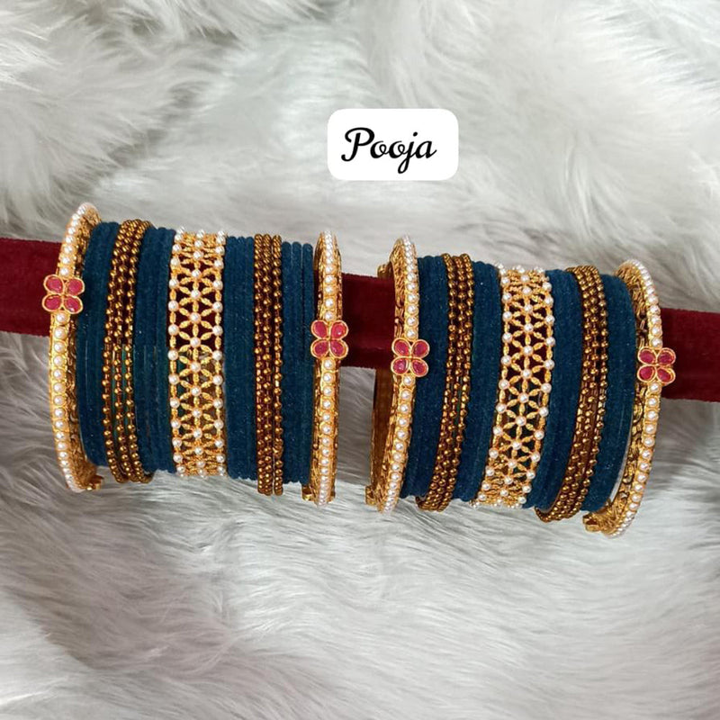 Pooja Bangles Gold Plated Velvet Bangle Set