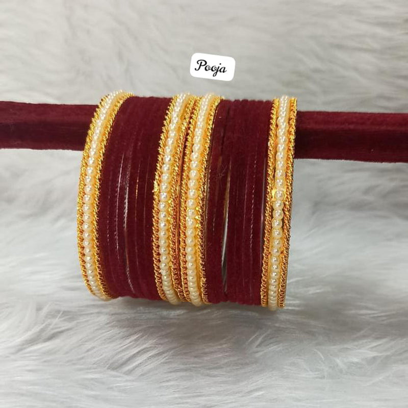 Pooja Bangles Gold Plated Velvet Bangles Set