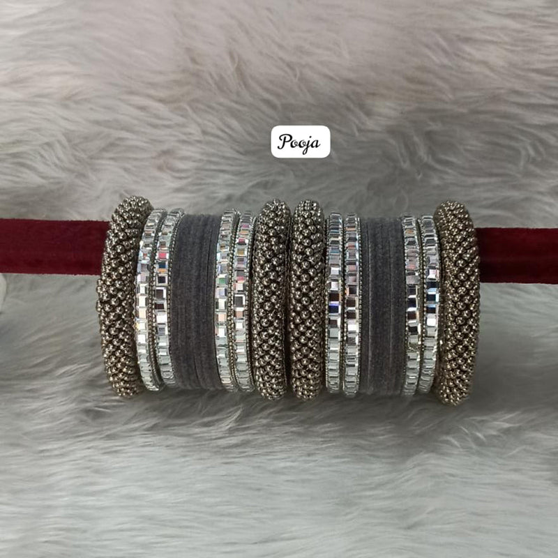 Pooja Bangles Silver Plated Velvet Bangles Set