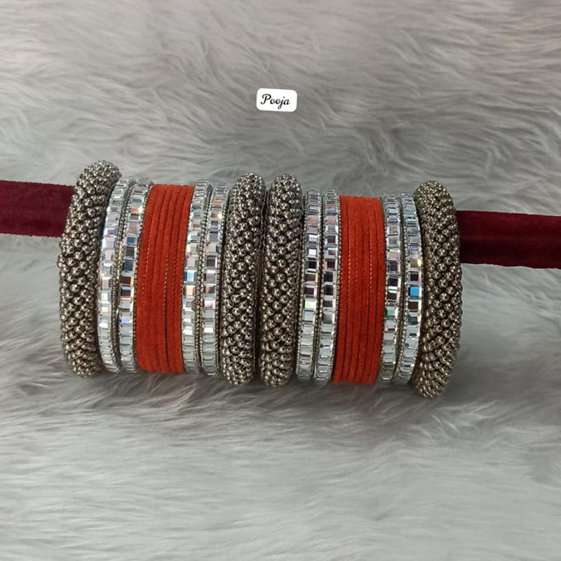 Pooja Bangles Silver Plated Velvet Bangles Set