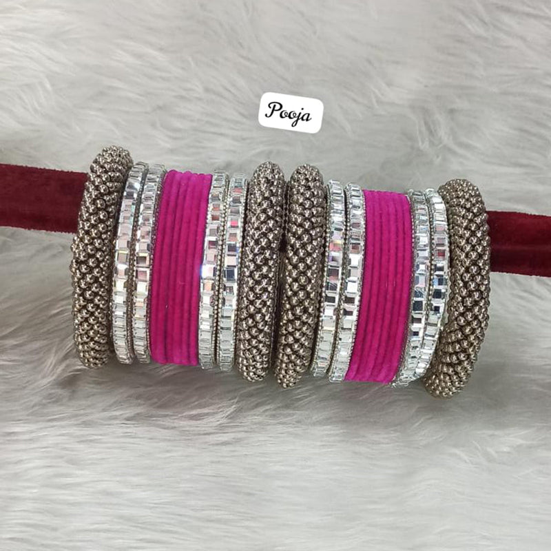 Pooja Bangles Silver Plated Velvet Bangles Set