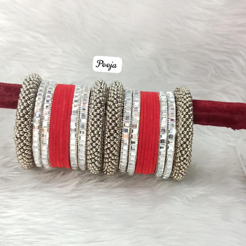 Pooja Bangles Silver Plated Velvet Bangles Set