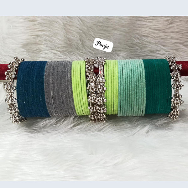 Pooja Bangles Silver Plated Velvet Bangles Set